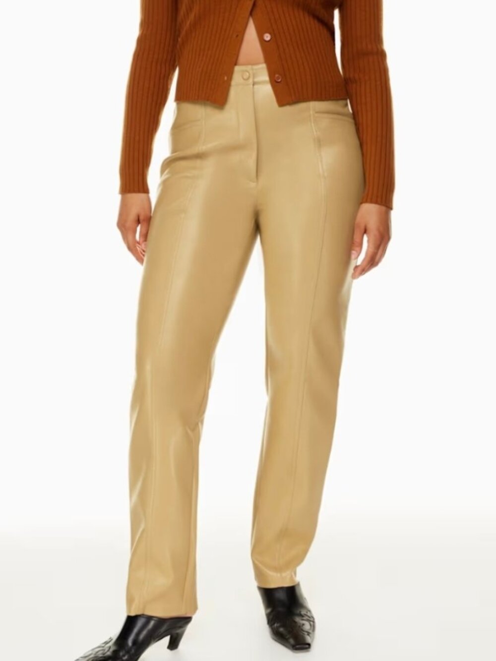 Aritzia Wilfred Rebel Tan Faux Leather Pleather Pants Classic Slim Fit Size 10